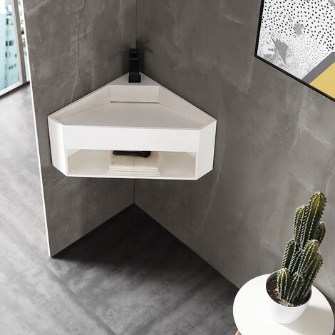 Wandwaschbecken Bernstein TWG70 Mineralguss Eckwaschbecken 50x50x28cm Weiß matt