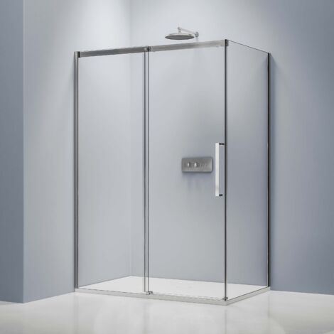 Eckdusche Bernstein DX906 FLEX Schiebetür Soft-Close 8mm Nano Echtglas Chrom 120x80cm
