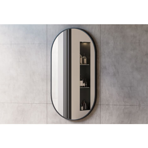Badspiegel 8144B oval - Rahmenfarbe Schwarz - vertikal & horizontal - Größe  wählbar