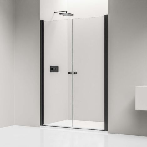 Nischendusche Bernstein NT218 Doppelpendeltüren Nano Echtglas 100x195 cm Profil Schwarz matt