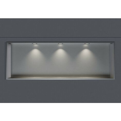 Wandnische Edelstahl Bernstein NT309010X mit LED-Spot 30x90x10 cm Edelstahl gebürstet 3x Spot Einbaurahmen Schwarz matt