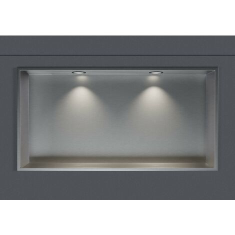 Wandnische Edelstahl Bernstein NT306010X mit LED-Spot 30x60x10 cm Edelstahl gebürstet 2x Spot Einbaurahmen Schwarz matt