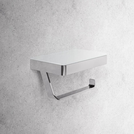 Toilettenpapierhalter Bernstein G501 Edelstahl mit Ablage aus Glas Farbe: Chrom / Weiß