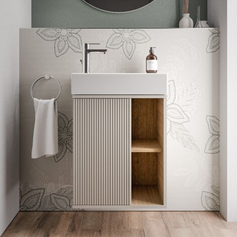 Waschtischunterschrank BELDIVO 50 cm mit Waschbecken - Türanschlag links, Seidengrau matt