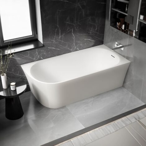 Halb freistehende Raumsparbadewanne Bernstein NORA CORNER Acryl Weiß matt 170x80cm Einbau Rechts