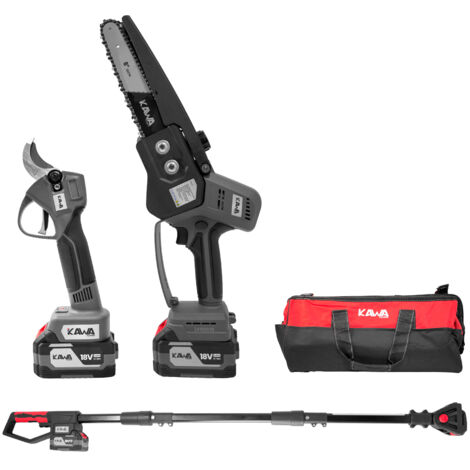 Kawapower kit mini motosierra / tijera / cable extensible a batería 18V 2x4Ah 18V (1/2)