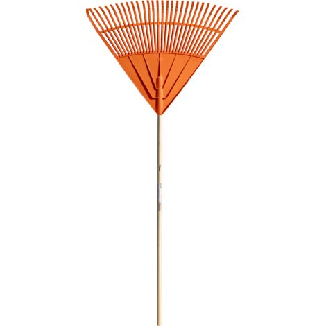 Bricoferr Escoba para hojas con mango de madera, cabeza de plástico de 30 dientes – 78 cm