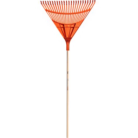 Bricoferr Escoba para hojas con mango de madera, cabeza de plástico de 22 dientes - 61 cm