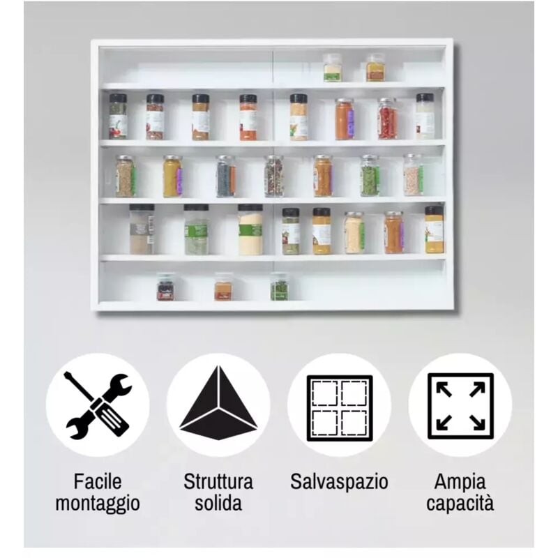 Vetrinetta Porta Oggetti In Laminato Nero Con Ante In Vetro - 80x11x60 Cm, Carico 5kg Per Ripiano - Foto 2