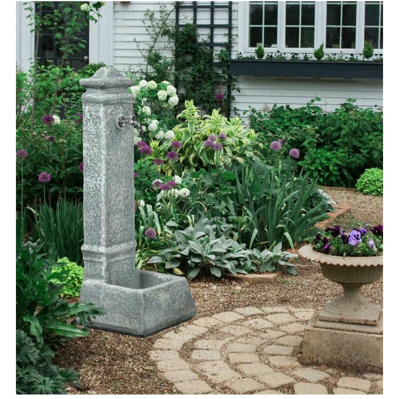 fontana da giardino vedovella isernia anticato grigio, 29,8x26x79 cm - kam