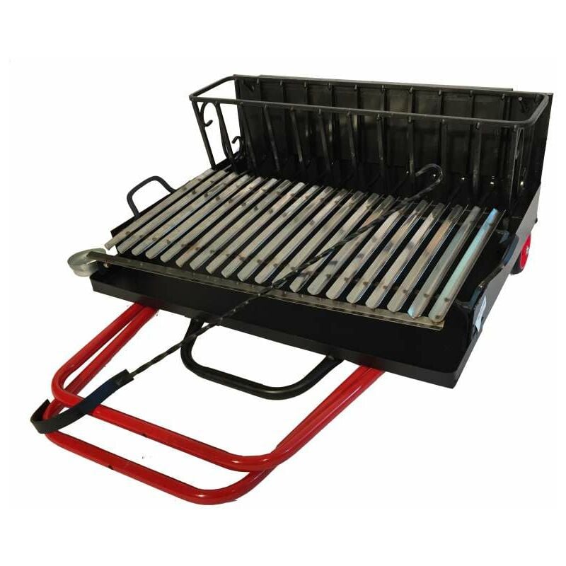 Barbecue a legna pieghevole, con ruote, graticola in acciaio, 50x50xh.78 cm