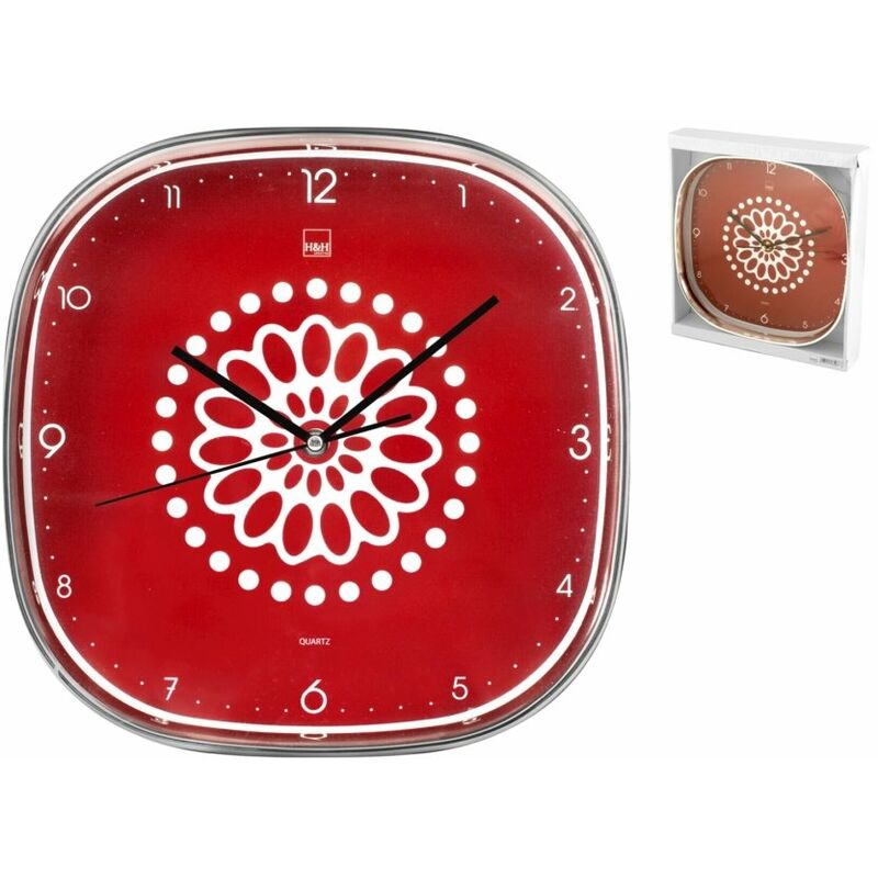 orologio da parete - quadrato rosso - 30 cm