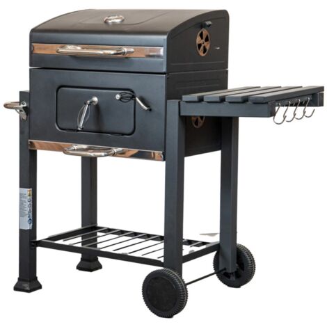 Barbecue a carbone portatile con griglia in acciaio inox 41x27,5 cm – Altezza piastra 86 cm – Carrello con ruote per spostamenti – Arnold (1/4)