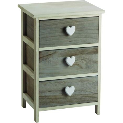 cassettiera 3 cassetti in legno di paulownia bianca e grigia armonia 40x29x58 cm