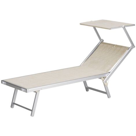 lettino da esterno essenza "deluxe" con tettuccio in alluminio e textilene color beige 183x61x38 cm (1/4)