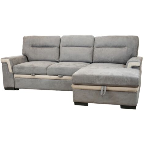 divano letto angolare "erika" in tessuto grigio con penisola a destra, 254x92/165x102 cm