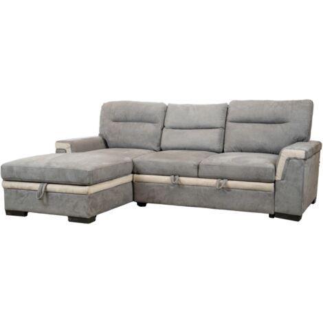 divano letto angolare "erika" in tessuto grigio con penisola a sinistra 254x92/165x102 cm