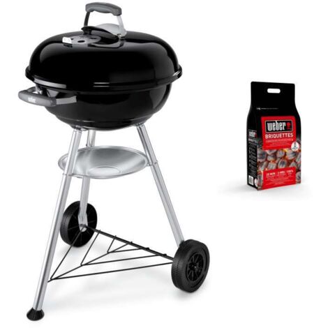 WEBER Barbecue a Carbone Compact Kettle Nero 47 cm con 2Kg di Bricchetti