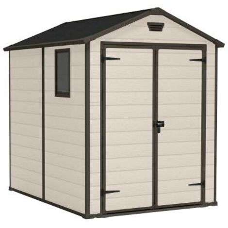 casetta da giardino keter "manor 6x8" in resina colore beige con porta battente doppia 185,8x236,8x227 cm (1/10)