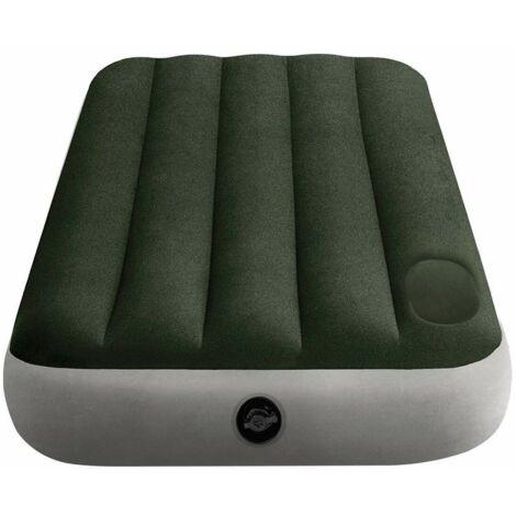 materasso ad una piazza e mezza gonfiabile intex "airbed dura-beam standard downy" colore verde scuro con pompa a pedale, 137x191x25 cm - cod. 64762