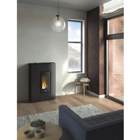 stufa a pellet slim ermetica freepoint "atrium" antracite 5,2 kw