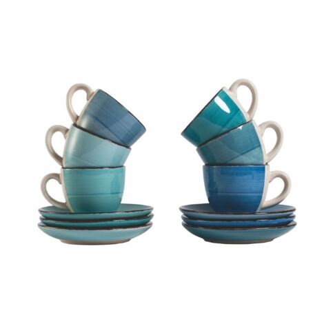 servizio tazzine da caffè "baita acuqa " in gress sfumature di blu 90ml, 6 pezzi