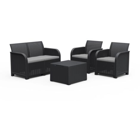 Salottino da Esterno Keter Rosalie Lounge 4PZ in Resina con Cuscini Grafite - K254087