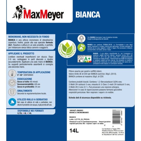 pittura bianca monomano max meyer colore bianco, 14 litri