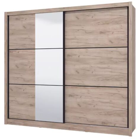 armadio 2 ante scorrevoli "madrid" con specchio effetto quercia 242x60x215,5 cm
