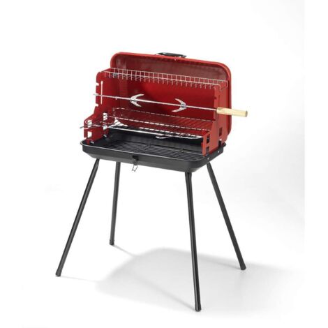 barbecue a carbone a valigetta con coperchio ompagrill con griglia 28x46,5 cm