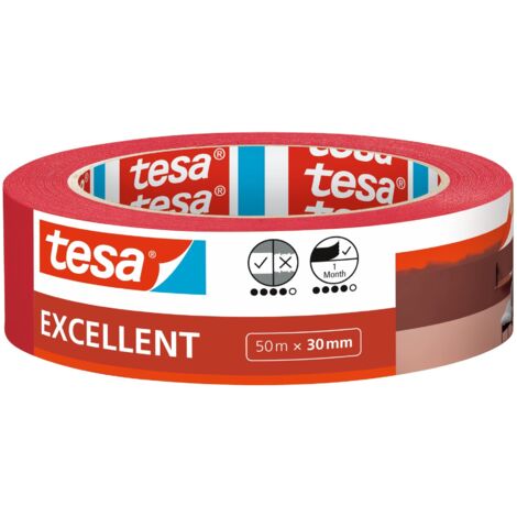 Tesa Nastro per Mascherature Excellent, Nastro Adesivo da Pittura in Carta Sottile per Lavori di Verniciatura, Per Tutte le Tinte, Vernici e Smalti, Uso Interno, 50 m x 30 mm