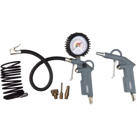 ABAC Kit Accessori per Compressore 6 Pezzi G-813, Inclusi Gonfiagomme con Manometro, Pistola di Soffiaggio, Tubo a Spirale 5 m, 3 Punte di Gonfiaggio, Pressione Max 8 Bar