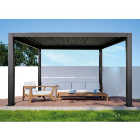 Pergola Bioclimatica Atena 3x4m In Alluminio Grigio Antracite - Con Lamelle Orientabili Manuali - Foto 5