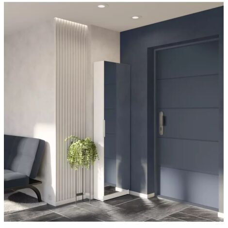 armadio scarpiera bianco con anta a specchio, 50x20x180 cm