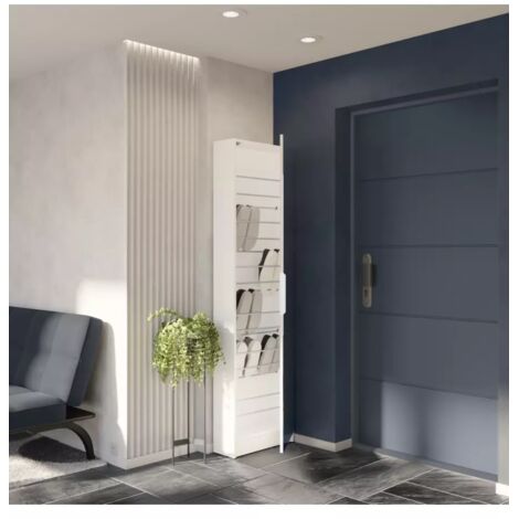 armadio scarpiera bianco con anta a specchio, 50x20x180 cm