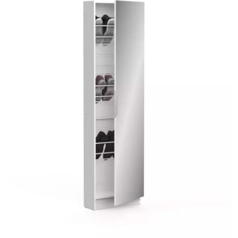 armadio scarpiera bianco con anta a specchio, 50x20x180 cm