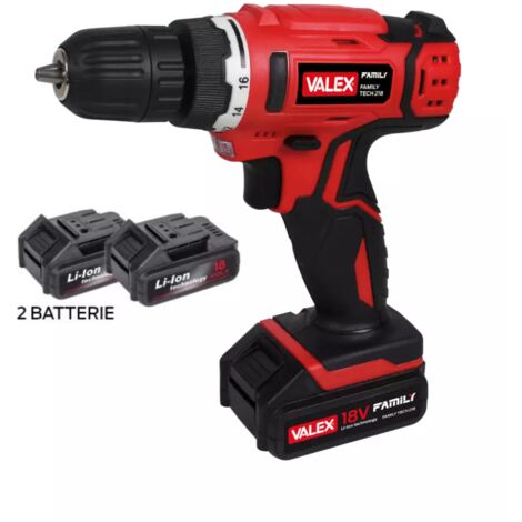 kit valigetta trapano avvitatore a batteria valex "family-tech 218" 2 batterie 18v 0,80ah