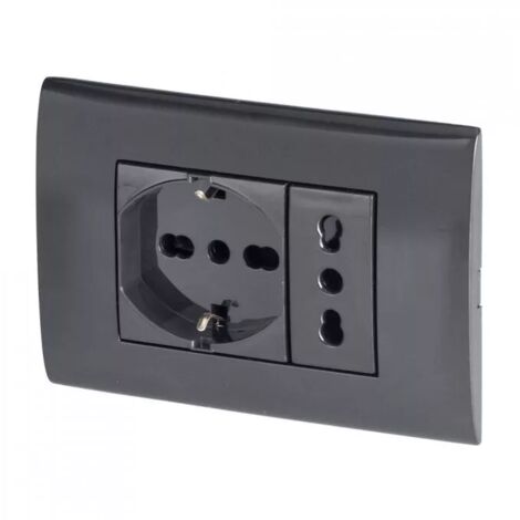 Poly Pool Kit Incasso con Frutti Presa Corrente Elettrica Schuko Pluristandard Spina 10A-16A Italiana-Tedesca e Frutto Presa Bivalente 10A-16A Nero