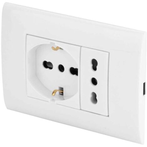 placca premontata poly pool con frutto presa bivalente e frutto presa pluristandard