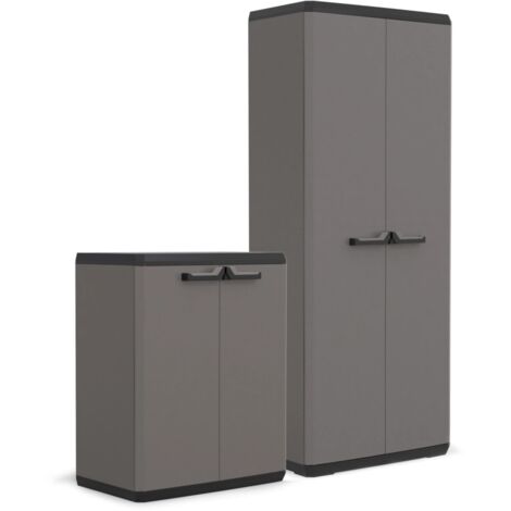 set 2 armadi alto e basso keter "più" in resina grigio 68x39x166/83 cm