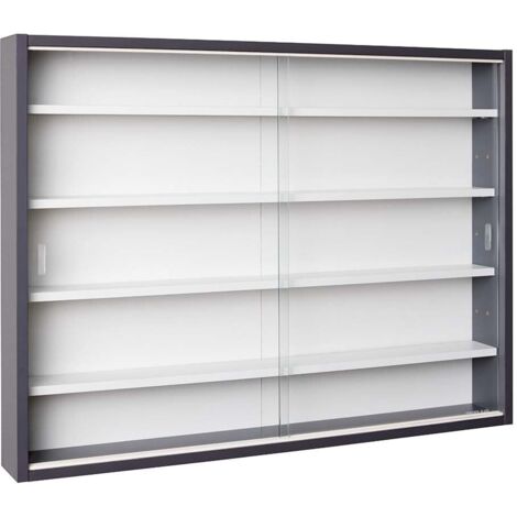 Inter Link Espositore da parete per oggetti da collezione Armadio con 4 ripiani 5 scomparti per miniature MDF Grigio/Bianco (80x60x9,5 cm) Collecty Grigio (1/5)