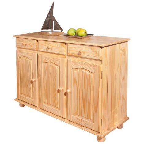 buffet 3 ante + 3 cassetti in pino massello naturale 130x86x43 cm