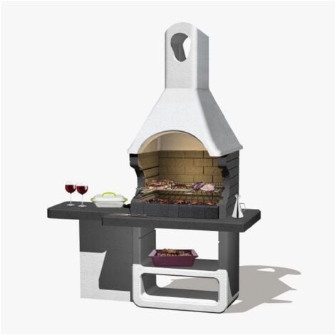 barbecue a carbonella in calcestruzzo modello ulisse, 170x64x232 cm - sarom fuoco