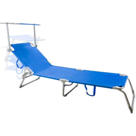 lettino prendisole pieghevole, schienale e parasole regolabili e cuscino essenza "mykonos" in alluminio e textilene blu 187x57x30 cm (1/5)