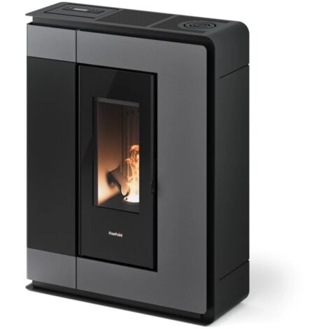 stufa a pellet slim canalizzata ermetica freepoint "arco 9" titanium 8,5 kw con wi-fi