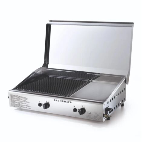 barbecue a gas ompagrill con plancha doppia e coperchio 2 bruciatori 71,5x44x24 cm
