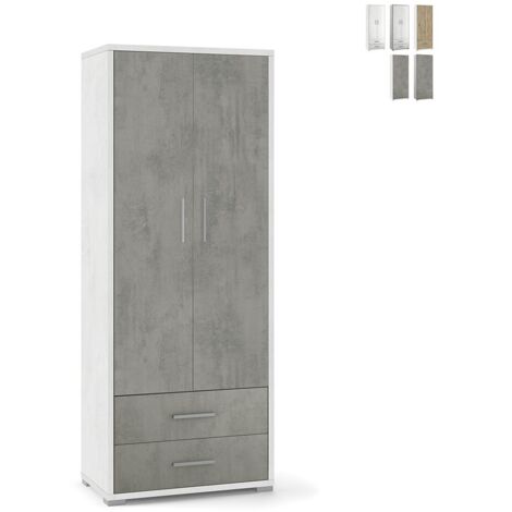 Armadio 2 ante 2 cassetti h182 l71 p41 cm struttura bianco frontale cemento sarmog db359k - Sarmog