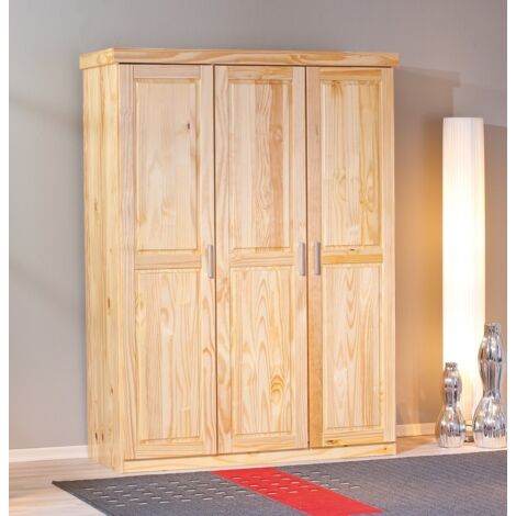 armadio 3 ante battenti "leon" in legno massello 140x55x190 cm (1/7)