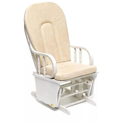 Poltrona Sedia A Dondolo Oscillante Linea Douglas Con Struttura In Legno Massello Color Bianco e Cuscino Imbottito Avorio