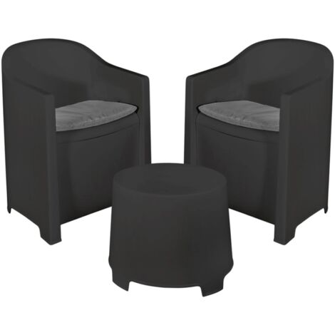IPAE PROGARDEN - SET LUNA TAVOLINO CON DUE POLTRONE CON CUSCINI ANTRACITE SLUC06AG